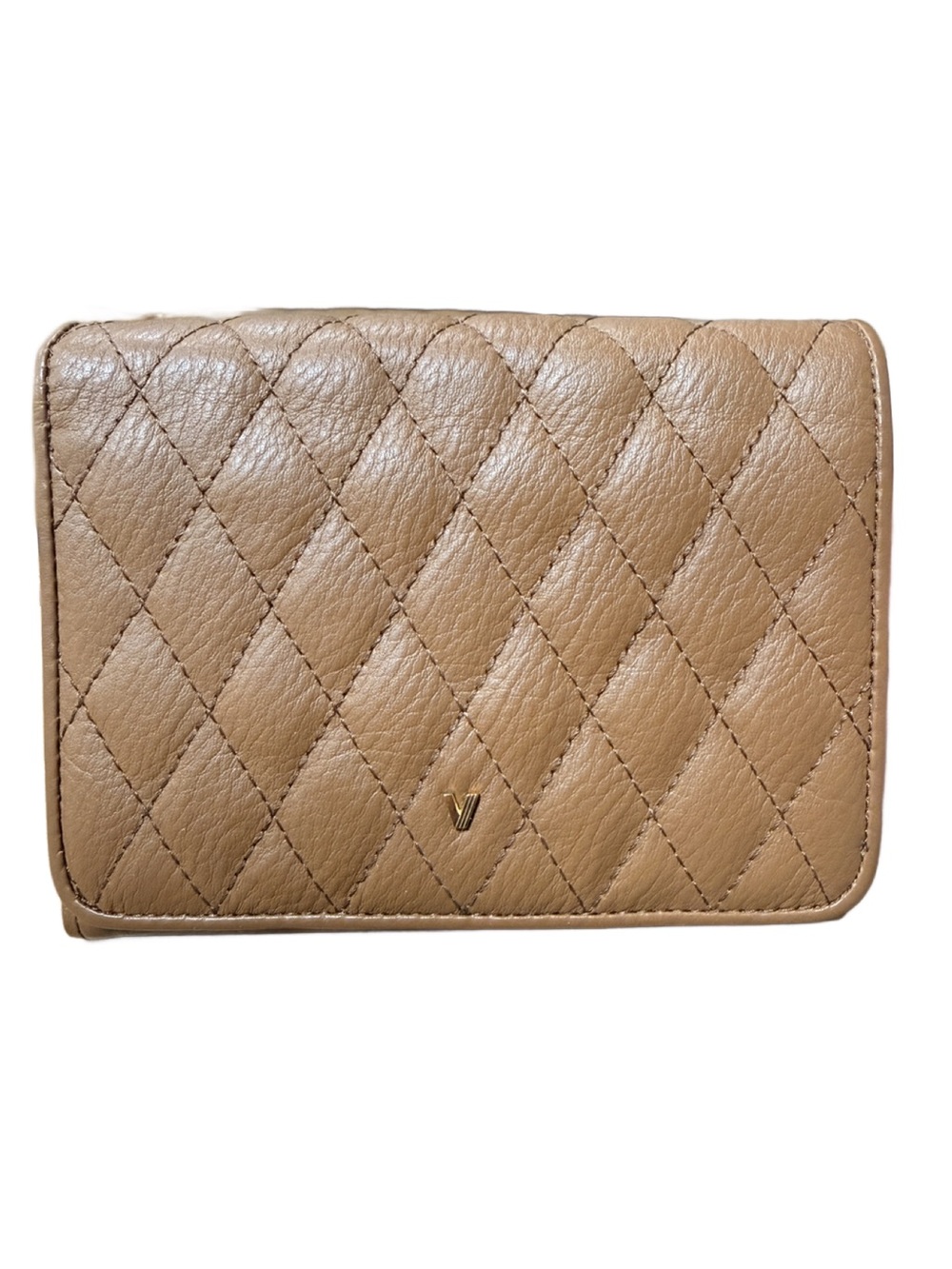 Valentino Cardini Quilted Leather Wallet Tan Brown Gold Hardware